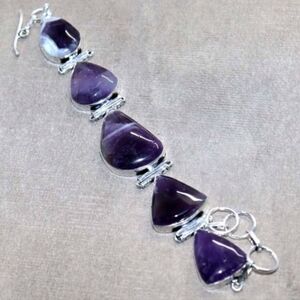 Chevron Amethyst Gemstone 925 Sterling Silver Handmade Bracelet